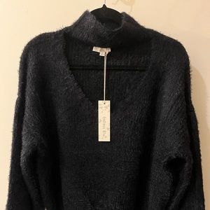 Endless Blu black fuzzy open neck sweater